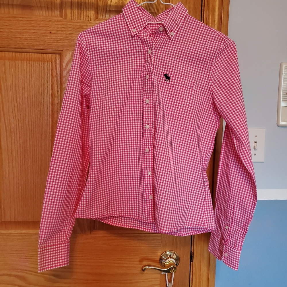 Abercrombie Pink and White Checked Button Down